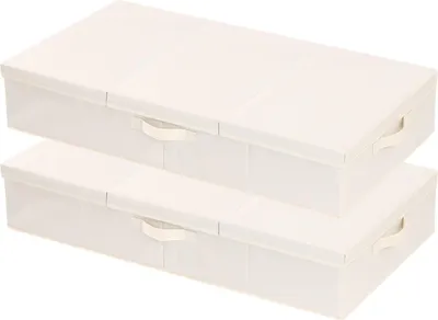 Produktbild von Unterbettbox Unterbettkommode mit Deckel faltbare Aufbewahrungsboxen 80 x 40 x 15 cm Schrank 0 Organizer mit Griff verwendet für Decken Kissen beige - Set von 2 Stück