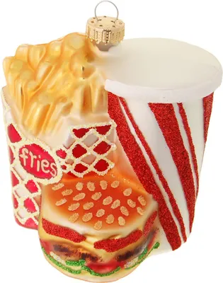 Produktbild von Krebs Glas Lauscha Weihnachtsbaumschmuck - Burgermenü - Burger, Pommes und Getränk - aus Glas - ca. 6 x 9 x 10 cm
