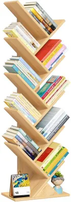 Obrázek produktu pro Unyqoos® Bílá, úsporná, stromkovitá knihovna s 10 policemi – stabilní, robustní dřevěná konstrukce, kompaktní rozměry, snadná montáž