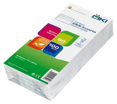 Produktbild von 100x ÖKI Briefumschläge Kuvert C5/6 110x220mm weiß 80 gr. selbstklebend