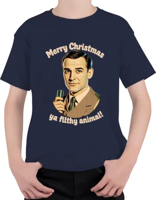 Produktbild von Merry Christmas ya filthy animal lustig Weihnachten Weihnachtsfilm Uni Kinder T-Shirt, Navy, 128