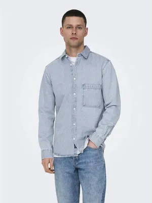 Produktbild von Only & Sons Benny Reg Chambray Langarmhemd Blau M Herren Blau M