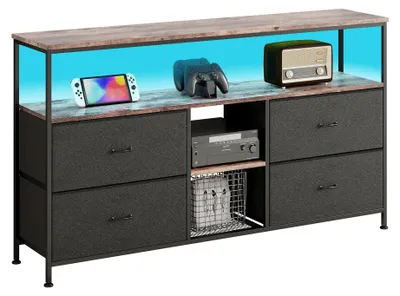 Produktbild von LED TV Lowboard TV-Schrank mit Farbwechsel - TV-Möbel - 4 Schubladen Stauraum - 108×30×78 cm - bis 30 kg belastbar - Modern - Schwarz