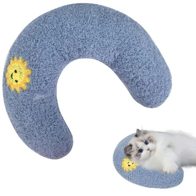 Produktbild von Katzenkissen U-förmig weich flauschig waschbar blau 27x17x6 cm