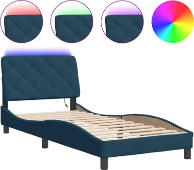 Produktbild von vidaXL Bettgestell mit LED ohne Matratze Blau 80x200 cm Samt