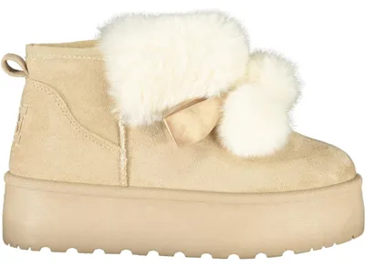 Produktbild von Elegante Damenstiefel in Beige mit Fell und Stickerei - 4cm Keilabsatz