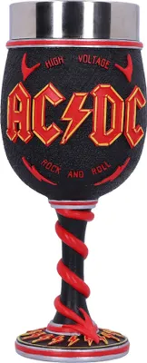 A goblet with the AC/DC logo and band-related imagery.