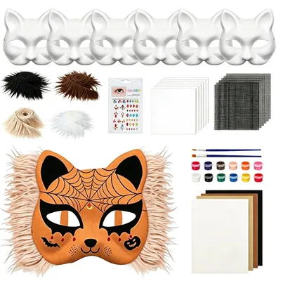 DIY-Katzenmasken-Set, 6 Stück, mit Farben & Pinseln