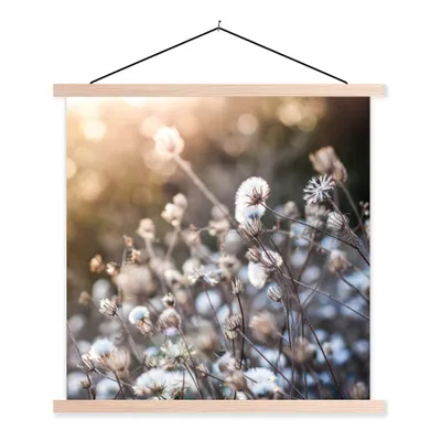 Produktbild von MuchoWow® Textilposter Blumen - Sonne - Sepia 60x60 cm mit holzfarbenen Rahmen - Wanddekoration