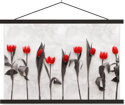 Produktbild von MuchoWow® Textilposter Blumen - Tulpen - Marmor 60x40 cm mit schwarzem Rahmen - Hölzernes