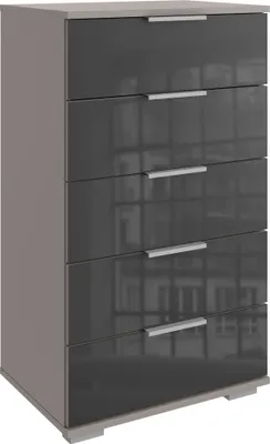 Image de Hochkommode >Easy Plus< 5 Schübe, SAHARAGRAU + GLAS GREY - 49x102x41cm (BxHxT)