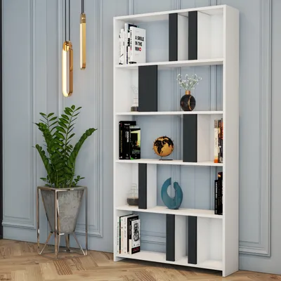 Obrázek produktu pro Skye Decor, Lima - bílá, antracit, knihovna, bílá, 100 % MELAMÍNEM POVLÁKNĚNÁ DESKA, 90 x 20 x 180 cm