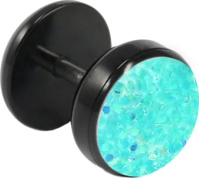 Produktbild von Fake Plug Ohrstecker schwarz Glitterline in verschiedenen Farben und Größen Farbe - Hellblau Größe - 8 mm