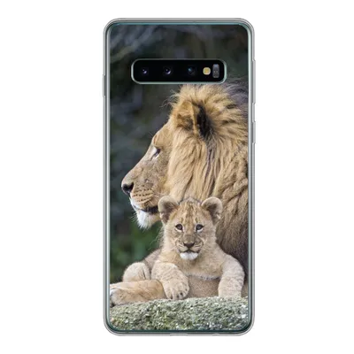 Produktbild von MuchoWow® Handyhülle Schutzhülle Hülle für Samsung Galaxy S10 Erwachsener Löwe mit Jungtier Silikon Softcase Handy Hülle - Handytasche