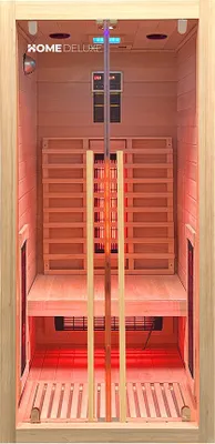 Produktbild von HOME DELUXE – Infrarotkabine SONORA S – 90 x 90 x 190 cm - für 2 Personen, 4 Vollspektrumstrahler, Holz: Hemlocktanne I Infrarotsauna, Sauna, Wärmekabine, Infrarot