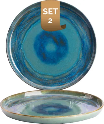 Produktbild von Palmer flache Teller-Set Miami, 2 x Speiseteller aus Steingut Ø 28 cm, Teller grün-blau, spülmaschinenfest - Modernes Steingut Geschirr ofen- & mikrowellenfest