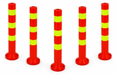Zdjęcie produktu dla zestaw 5 - Słupki odgradzające [wysokość-68cm] - Odblaskowe plastikowe słupki odgradzające | Słupki odgradzające z podstawą [mocowanie za pomocą śrub] | Słupki odgradzające | Słupki parkowe w kolorze czerwonym | Słupki odgradzające | Pachołki