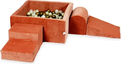 Produktbild von Schaumstoff-Spielset mit quadratischem Bällebad – Schaumstoff-Spielset mit quadratischem Pool 90x90x40 samtweicher Canyon-Ton mit Bällebad-Bällen 400 Stück / Altgold, Meerjungfraueneffekt, Hellgold