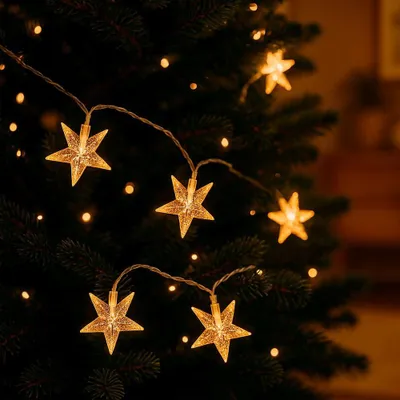 LED-Lichtschnur mit 20 Sternen, warmweiß, Timer, 220 cm