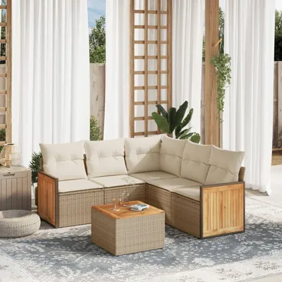 Produktbild von Design 6-tlg. Garten-Sofagarnitur mit Kissen Beige Poly Rattan, Gartenmöbel-Sets 2024 Neu