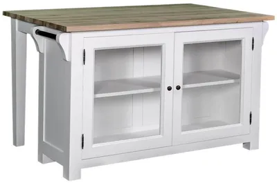 Image de Casa Padrino Îlot de cuisine de style rustique blanc / naturel 135 x 85 x h. 80 cm - Armoire de cuisine de style rustique avec 2 portes vitrées