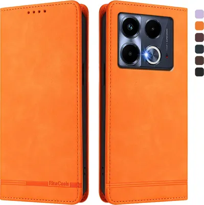 Image de Etui pour Infinix Note 40 5G, étui rétro en cuirPolyuréthaneavec support et fentes pour cartes de crédit Orange