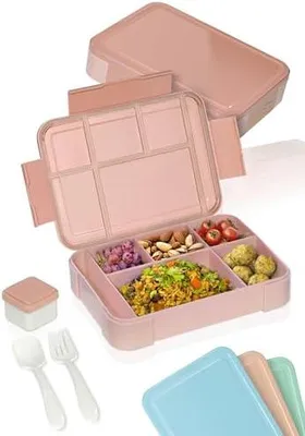 Produktbild von Brotdose für Erwachsene und Kinder - Bruchfeste, Auslaufsichere Lunchbox mit Besteck & Becher - BPA frei, Spülmaschinen- & Mikrowellengeeignet - Kapazität 1330ml (rosa)