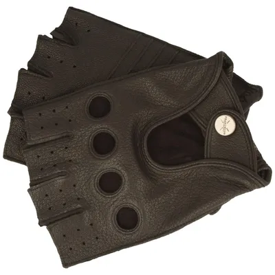 Pearlwood fingerlose Autofahrer-Lederhandschuhe Ziegenleder in schwarz