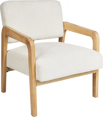 Produktbild von BELIANI Sessel Cremeweiß aus Bouclé Stoff mit Beinen aus Holz Gepolstert Retro Design für Wohnzimmer Schlafzimmer Flur