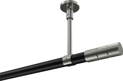 Produktbild von Interdeco Gardinenstange / Vorhangstange Schwarz / Edelstahl-Optik, Typ Sonette Elanto (Rillenzylinder) ohne Ringe, Deckenmontage, 20 mm Ø 1-läufig, 220 cm