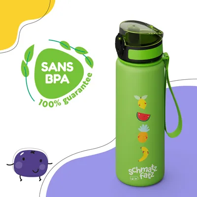 Image de Schmatzfatz Gourde Enfant 500ml - Anti Fuite, Sans BPA, Design Coloré, Fermeture 1 Clic, Compatible Boissons Gazeuses, Facile à Nettoyer, Avec Infuseur de Fruits, Fruits verts