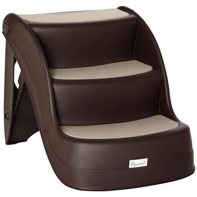 Produktbild von Klappbare Hundeleiter mit 3 rutschfesten Stufen aus PP, 49 x 38 x 38 cm, Braun