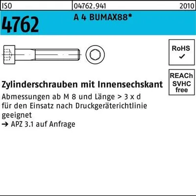 Produktbild von Reyher  Zylinderschrauben ISO 4762 A 4 BUMAX88 M 4x8 047629410040008 (200 Stück)
