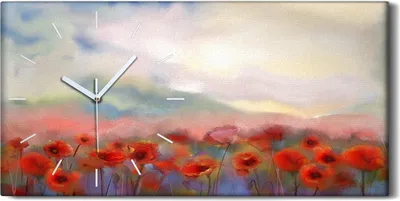 Produktbild von Wandbild Leinwand Bilder mit Uhr 60x30 Malerei Abstrakte Wiese Blumen Mohn - weiße Hände