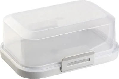 Produktbild von Graue BPA-freie Butterdose 15x12x6 cm, stapelbar, mit Klickverschluss