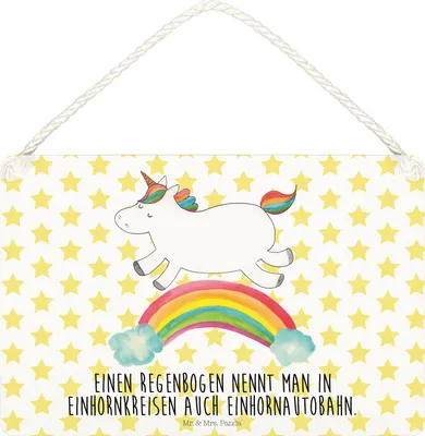 Produktbild von Mr. & Mrs. Panda Schild Einhorn Regenbogen DIN A5 - Weiß - Geschenk, Glitzer, kleine aufmerksamkeit, Unicorn, Türschild, Erwachsenwerden, wandtafel, Einhornpower, Deko
