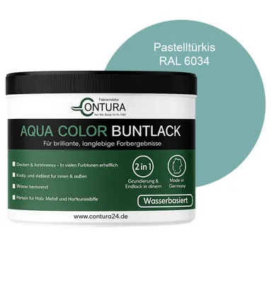 Produktbild von Contura 250ml. Buntlack Lackfarbe Lack Außen Innen Holz Metall Farbe Holzlack Möbellack - RAL 6034 Pastelltürkis