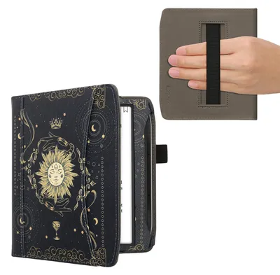 Produktbild von kwmobile Flip Hülle kompatibel mit Pocketbook Era / Era Color - Vorderfach Handschlaufe - Tarot Karten Dunkelblau Gelb Schwarz
