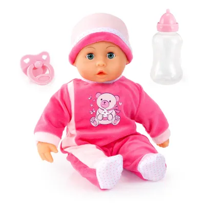 Produktbild von Bayer Design 93824BM Babypuppe interaktiv, Spielpuppe sprechend, weicher Körper, Schnuller, Flasche, 38 cm