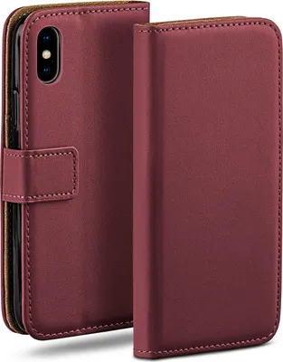 Produktbild von moex® Book Case kompatibel mit Apple iPhone X / iPhone XS - Hülle 360 Grad klappbar, Weinrot