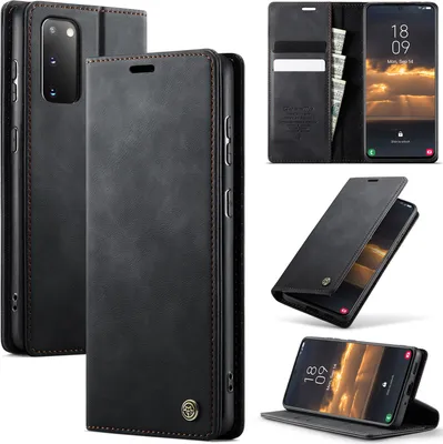 Obrázek produktu pro Kožené pouzdro pro Samsung Galaxy S20, RFID ochranou, magnetickým zavíráním, přihrádkami na karty a funkcí stojánku Černý