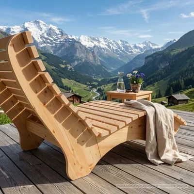 Produktbild von Holzliege Wellenliege Waldsofa Relaxliege Gartenliege "Ruhe-Vroni" (Lärche) Breite 120cm Himmelsliege