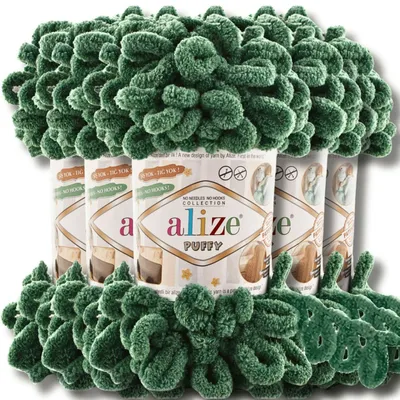 Productafbeelding van Alize 5x 100g Puffy garen, effen kleur, geschikt voor haken en breien (mosgroen - 532)