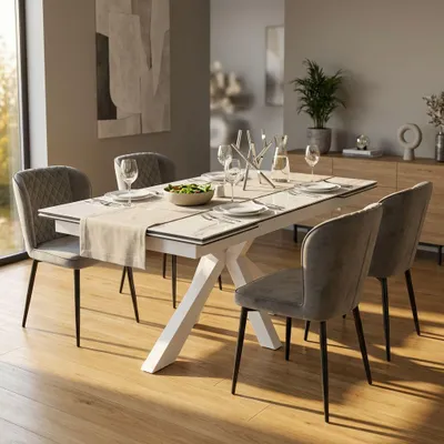 Immagine prodotto di Milani Home - tavolo da pranzo allungabile 160-240 x 90 x 76 cm, bianco, metallo