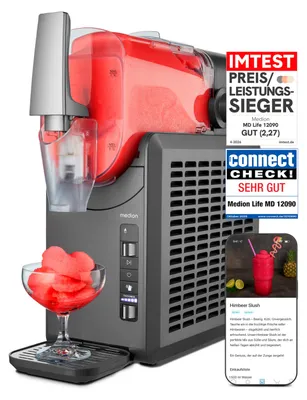 Produktbild von MEDION Slush Maschine (2,6 Liter Slush-Eis Kapazität, 1,9 Liter Fassungsvermögen, Slush Ice Maker für Getränke, 5 Getränkemodi, 30-60 Minuten Zubereitungszeit, Kompressor, Slush Eis Maschine, MD12090)