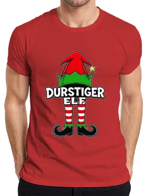 Zdjęcie produktu dla DURSTIGER ELF śmieszny prezent świąteczny świąteczna impreza elfy koszulka męska, czerwony, XXL