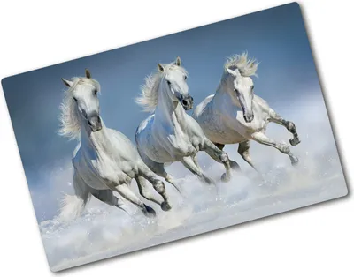 Produktbild von Tulup Glas Herdabdeckplatte - 80x52 cm - Glaskeramikkochfeld-Abdeckung Spritzschutz Glasabdeckplatte - Einteilig - Tiere - Pferde im Galopp - Weiß