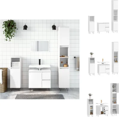 Produktbild von vidaXL 3-tlg. Badmöbel-Set Weiß Holzwerkstoff -  Badezimmermöbel-Sets