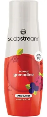 A bottle of SodaStream Grenadine flavored syrup.
