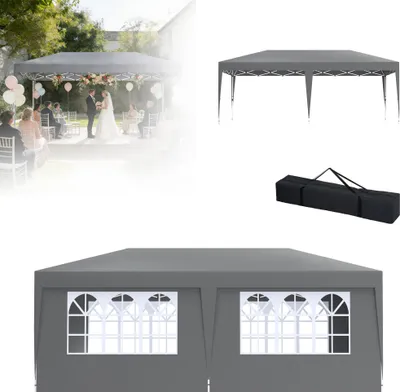 Produktbild von LZQ Faltpavillon 3x6 m, UV-Schutz, Wasserdicht, Höhenverstellbar, Gartenzelt mit Tasche, Faltbares Partyzelt, Grau